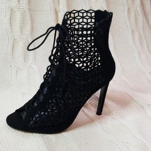 Black Cut Out Bootie Lace Up Heels